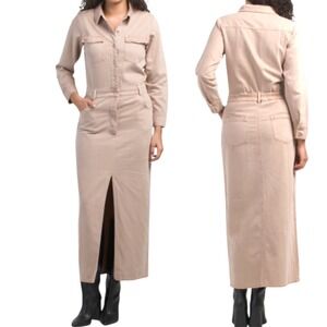 New Young Fabulous‎ & Broke 
Benson Utility Maxi Dress Long Sleeve  Front Slit S